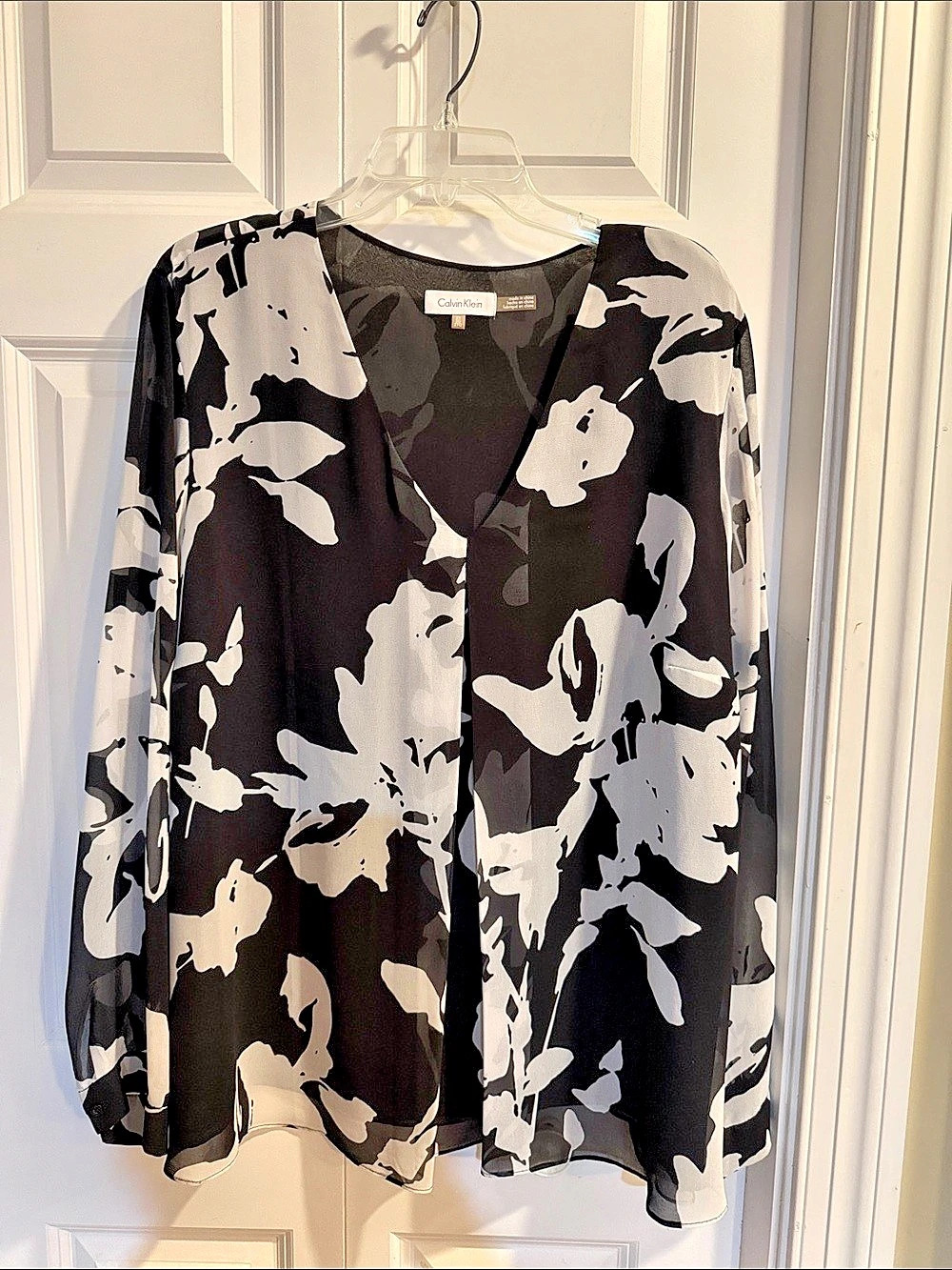 Calvin Klein Abstract Print Blouse Black & White Size 2X